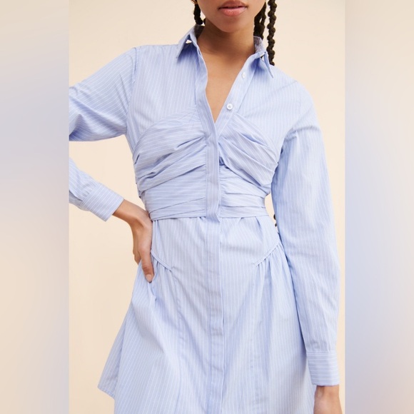Sovere Evermore Corset Shirt Dress Blue White Striped Mini Dress - Picture 4 of 16